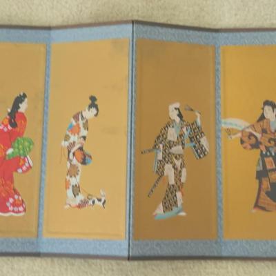 HHC218 Vintage Miniature 4 Panel  Samurai Geisha