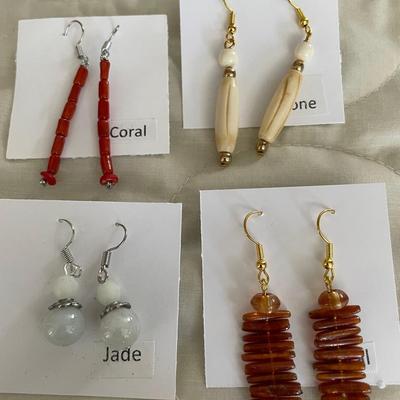 HHC563 - Myrna Lee Chang Coral, Bone, & Jade Dangles 