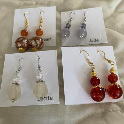 HHC568 - Myrna Lee Chang Jade, Lucite, & Mother-of -Pearl Dangles