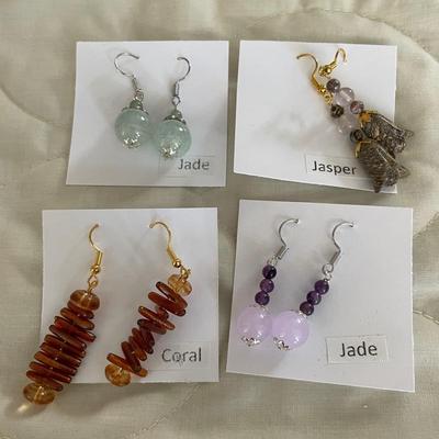 HHC565 - Myrna Lee Chang Jade, Jasper, & Coral  Beaded Earrings 