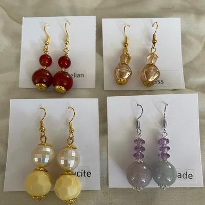 HHC567 - Myrna Lee Chang Glass, Lucite, Carnelian, & Jade Dangles