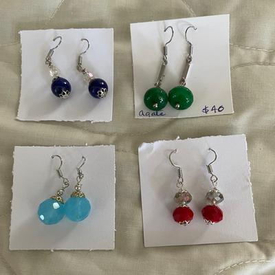 HHC524 - Myrna Lee Chang Agate & Crystal Beaded Earrings 