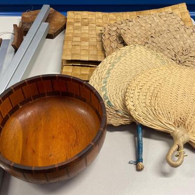 HHC102 - Old Hawaii Lauhala Mats & Fans, Wind Chime,  & Redwood Bowl 