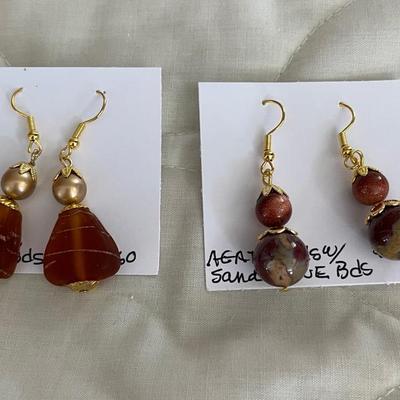 HHC516 - Myrna Lee Chang Agate /Sandstone & Glass  Dangles