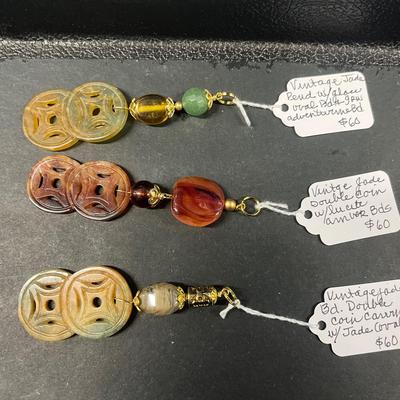 HHC437 Myrna Lee Chang 3 Double Vintage Jade Coin Pendants 