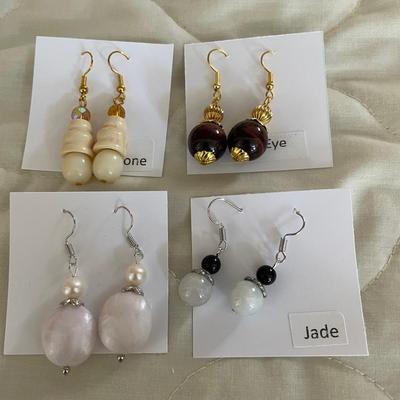 HHC558 - Myrna Lee Chang Jade, Tiger’s Eye, Bone, & Lucite Dangles 