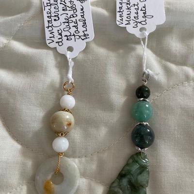 HHC580 - Myrna Lee Chang Jade Monkey & Agate Beaded Pendants 