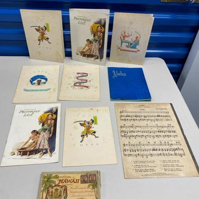 HHC144 - Antique 1930s Hawaii Souvenirs - Hawaii Postcard Set, Ship Menus, Passenger Lists & MORE!