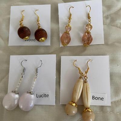 HHC542 - Myrna Lee Chang Wood, Bone, Glass, & Lucite Dangles