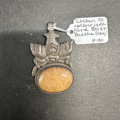 HHC458 Myrna Lee Chang Rare Yellow Jade Tibetan Buddha Pendant