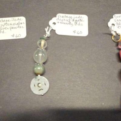 HHC424 Lot Of Three Myrna Lee Chang Vintage Pendants With Natural Stone Beads