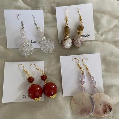 HHC534 - Myrna Lee Chang Carnelian, Lucite, & Pearl Dangles