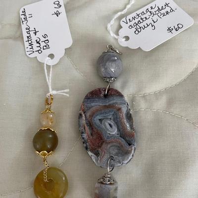 HHC588 - Myrna Lee Chang Jade, Druzi, & Agate Pendants 
