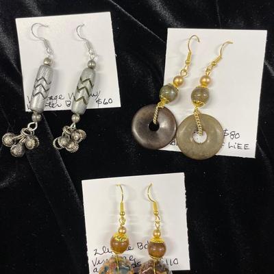 HHC434 - Myrna Lee Chang Agate & Pewter Earrings 