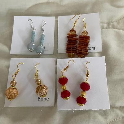 HHC571 - Myrna Lee Chang Crystal, Jade, Coral, & Bone Beaded Earrings 