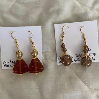 HHC521 - Myrna Lee Chang Vintage Quartz & Glass Bead Dangles