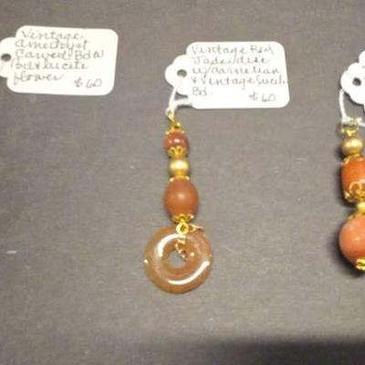 HHC417 Lot Contains Three Myrna Lee Chang Pendants With Natural Stone Beads