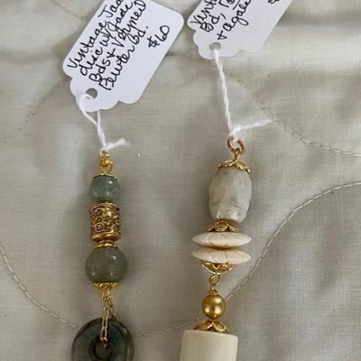 HHC587 - Myrna Lee Chang Lucite, Bone, Agate, & Jade Pendants 