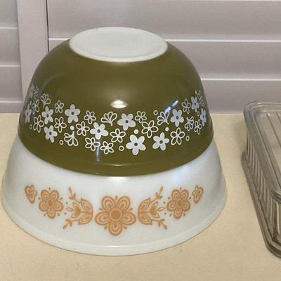 HHC234 Vintage Pyrex, GE Refrigerator Dish & Roly Poly Spaghetti String Cups