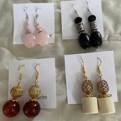 HHC532 - Myrna Lee Chang Jade & Lucite Bold Drop Earrings 