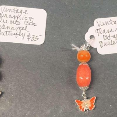 HHC441 Myrna Lee Chang Vintage Lucite + Enamel Butterfly Pendants