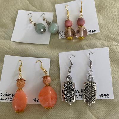 HHC514 - Myrna Lee Chang Vintage Pewter, Crystal, & Lucite Earrings 