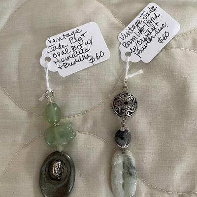 HHC585 - Myrna Lee Chang Jade Bamboo & Jade Pig/Buddha Pendants 