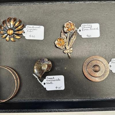 HHC448 Myrna Lee Chang Sterling, Copper Jewelry, Shell And Bracelet Lot
