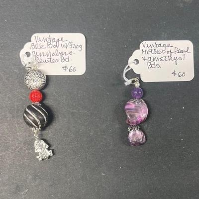 HHC482 Myrna Lee Chang Mother Of Pearl + Amethyst Pendant And Frog + Carnelian Pendant
