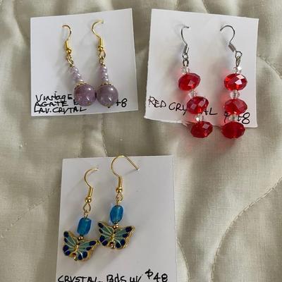 HHC510 - Myrna Lee Chang Butterfly, Agate, & Crystal Earrings 