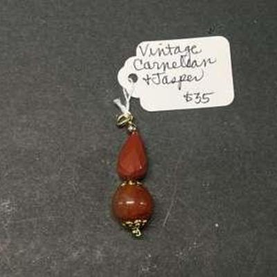 HHC410 Myrna Lee Chang Vintage Quartz, Carnelian + Jasper, Jade Pendants  