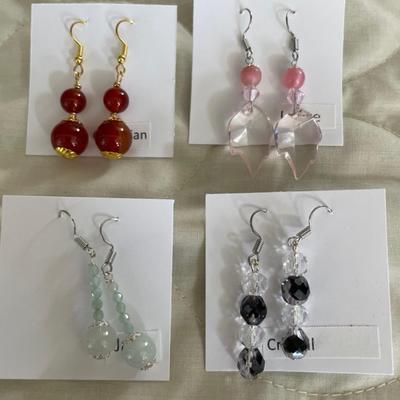 HHC552 - Myrna Lee Chang Lucite, Carnelian, Jade, & Crystal Dangles