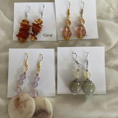 HHC559 - Myrna Lee Chang Pearl, Glass, Jade, & Coral  Dangles