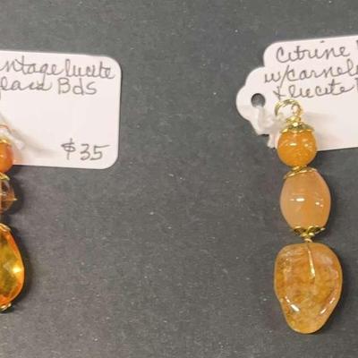 HHC436 Myrna Lee Chang Vintage Lucite + Glass Pendant And Carnelian W/ Lucite Pendant