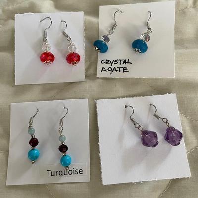 HHC526 - Myrna Lee Chang Agate , Turquoise , & Crystal Beaded Earrings 