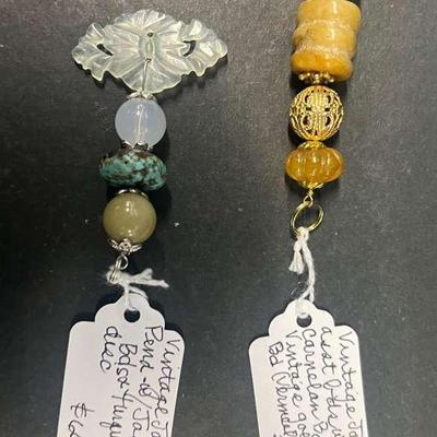 HHC473 2 Myrna Lee Chang Vintage Jade Pendants
