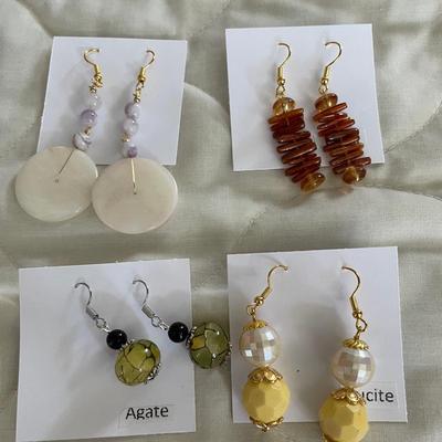 HHC549 - Myrna Lee Chang Agate, Pearl, Coral, & Lucite Dangles