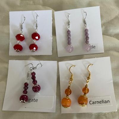 HHC566 - Myrna Lee Chang Carnelian, Crystal, Jade, & Agate Beaded Earrings 