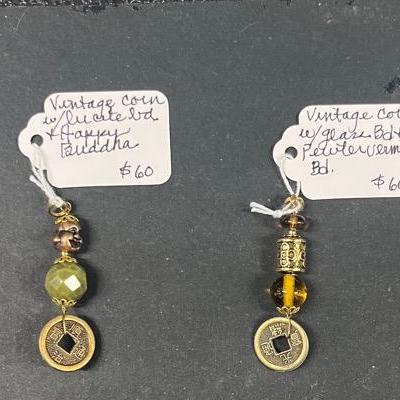 HHC462 Myrna Lee Chang Vintage Coin + Glass Pendant And Vintage Coin + Buddha Pendant