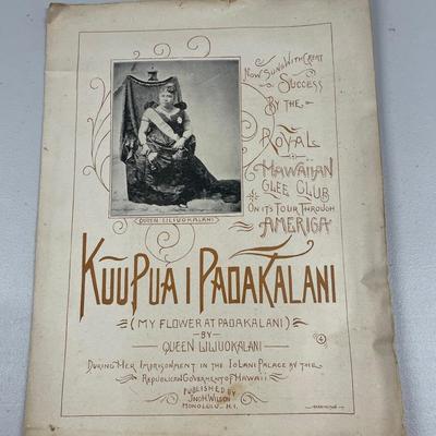 HHC106 - Copy of Original 1895 Sheet Music "Kuu Pua I Paoakalani" Queen Liliu'okalani / Liliuokalani