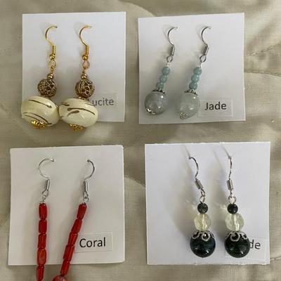 HHC560 - Myrna Lee Chang Jade, Coral, & Lucite Dangles