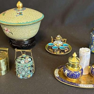 HHC219 - Cloisonne And Brass Enamel Salt And Pepper Shakers