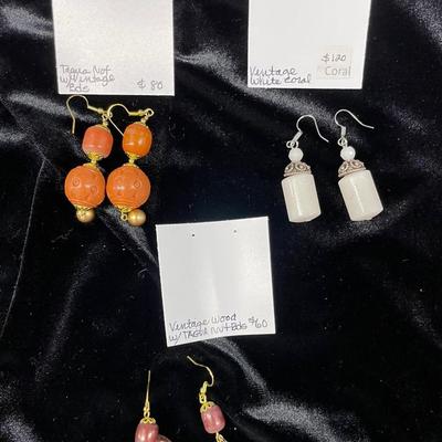 HHC426 - Myrna Lee Chang White Coral, & Tagua Nut Earrings 