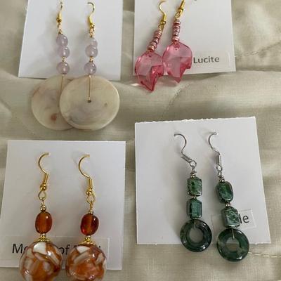 HHC538 - Myrna Lee Chang Jade, Mother-of-Pearl, Pearl, & Lucite  Dangles