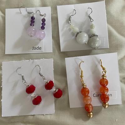 HHC548 - Myrna Lee Chang Carnelian, Crystal, & Jade Beaded Earrings 