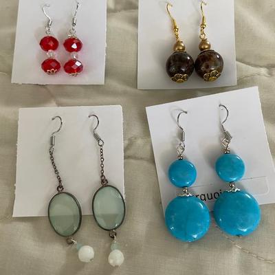 HHC528 - Myrna Lee Chang Turquoise, Crystal, & Assorted Beaded Earrings 