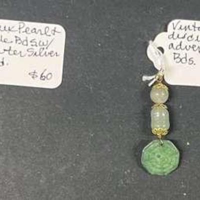 HHC461 Myrna Lee Chang Jade + Adventurine Pendant And Jade + Faux Pearl Pendant