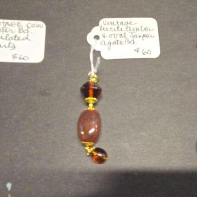 HHC431 Three Vintage Myrna Lee Chang Pendants With Natural Stone Beads