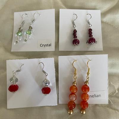 HHC570 - Myrna Lee Chang Carnelian, Crystal, & Agate Beaded Earrings 