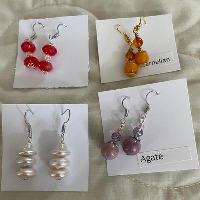 HHC551 - Myrna Lee Chang Carnelian, Crystal, Pearl, & Agate Beaded Earrings 